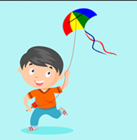 Dziecko biegnie z kolorowym latawcem