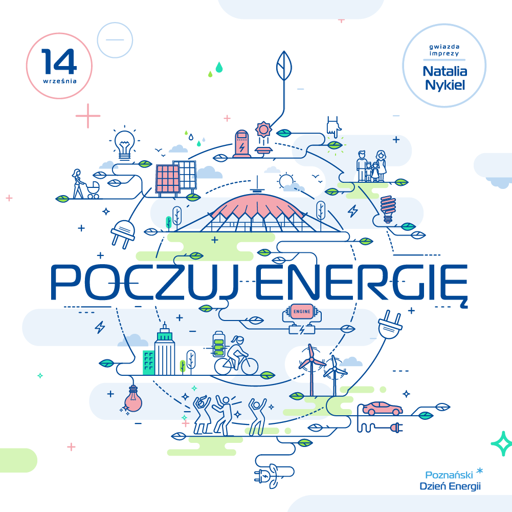Napis "Poczuj energię", grafika w tle