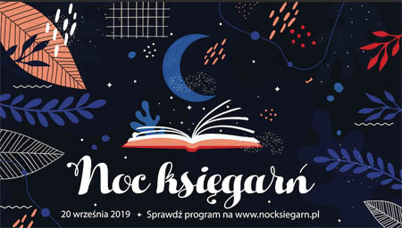Plakat: księżyc, otwarta książka, liście