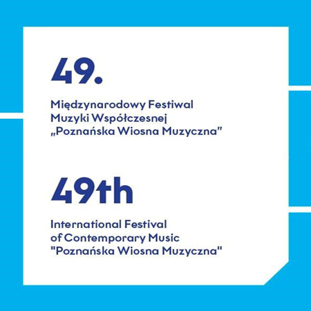 Granatowe napisy na białym tle, niebieska ramka