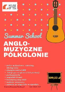 Plakat z napisem wydarzenia na czerwonym tle z gitarą po prawej stronie.