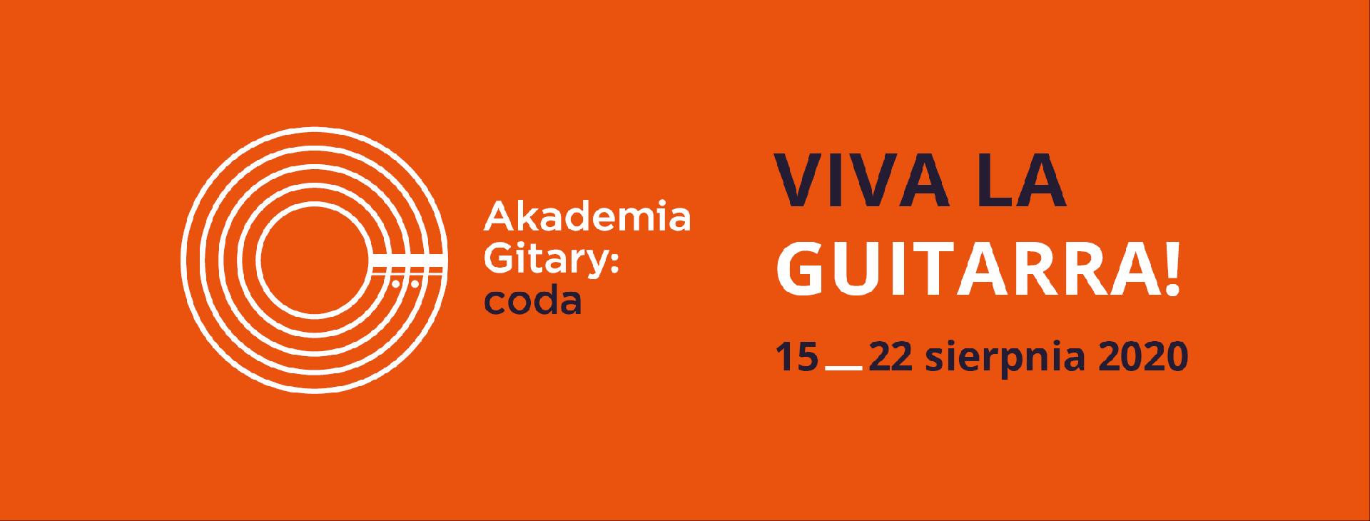 Na pomarańczowym tle napis Viva la guitarra! i termin festiwalu 15-22.08.2020.