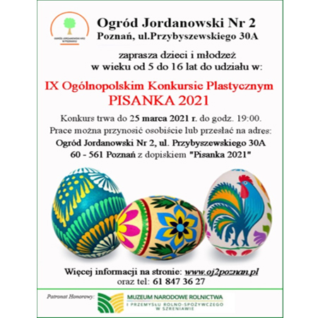 Plakat z informacjami o wydarzeniu i zdjęciami kolorowych pisanek.