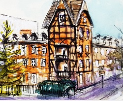 Budynek na Wildzie z muru pruskiego.