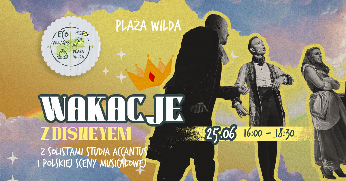 Aktorzy przebrani za postacie z bajek Disneya śpiewają piosenki z nich. Postacie są czarno-białe na koloroeym tle - zółto, niebieskim - przypominającym chmury.