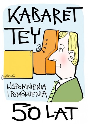 Plakat promujący wydarzenie.Rysunek mężczyzny z butem na twarzy.