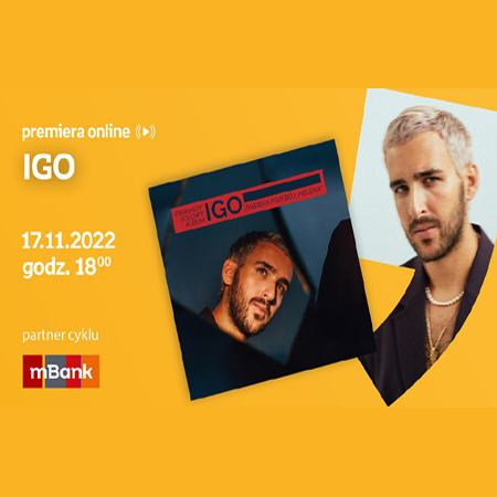 Plakat ze zdjęciem artysty i okładką płyty. Białe napisy informujące o wydarzeniu na pomarańczowym tle.