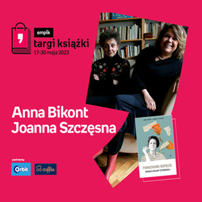 Plakat ze zdjęciem autorek i okładką książki w prawej części. W części lewej imię i nazwisko na różowym tle.