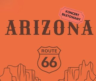 Czarny napis "Arizona - Route 66" na ciemnym pomarańczowym tle.