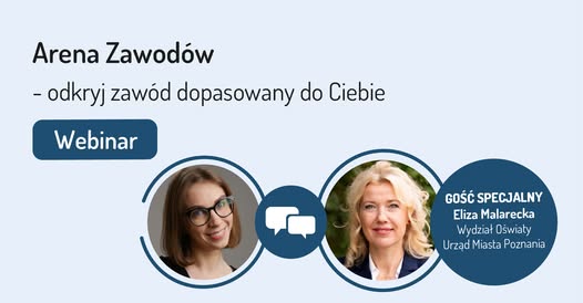 Plakat promujący webinar, na zdjęciu osoba prowadząca oraz wymieniona lista gości.