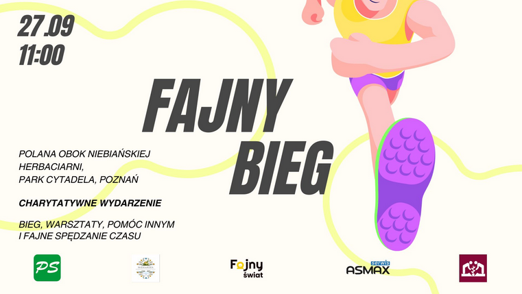 Grafika biegnącego mężczyzny, na pierwszym planie podeszwa sportowego buta. Jasne, żółte tło. Czarne napisy i grafiki sponsorów. Szczegółowe informacje na temat wydarzenia zawarte w treści artykułu.