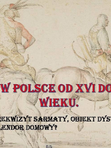 Rysunek prezentujący dóch mężczyzn siedzących na koniach z różnego rodzaju orężem. Na froncie tytuł wykładu zapisany czerwonymi literami z niebieskim konturem.