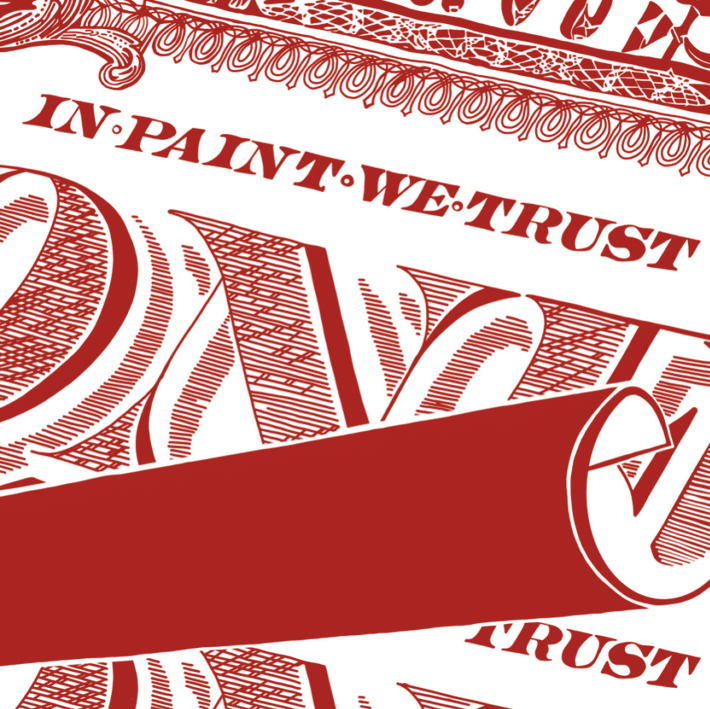 Grafika przedstawia fragment stylizowanego projektu graficznego, utrzymanego w dwukolorowej, biało-czerwonej kolorystyce. Kompozycja nawiązuje estetyką do klasycznych grawerunków banknotowych lub ozdobnych papierów wartościowych.