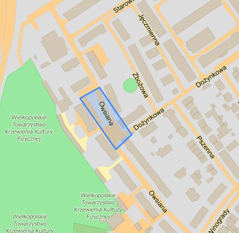 Fragment mapy poznania z ul. Dożynkową i Owsianą.