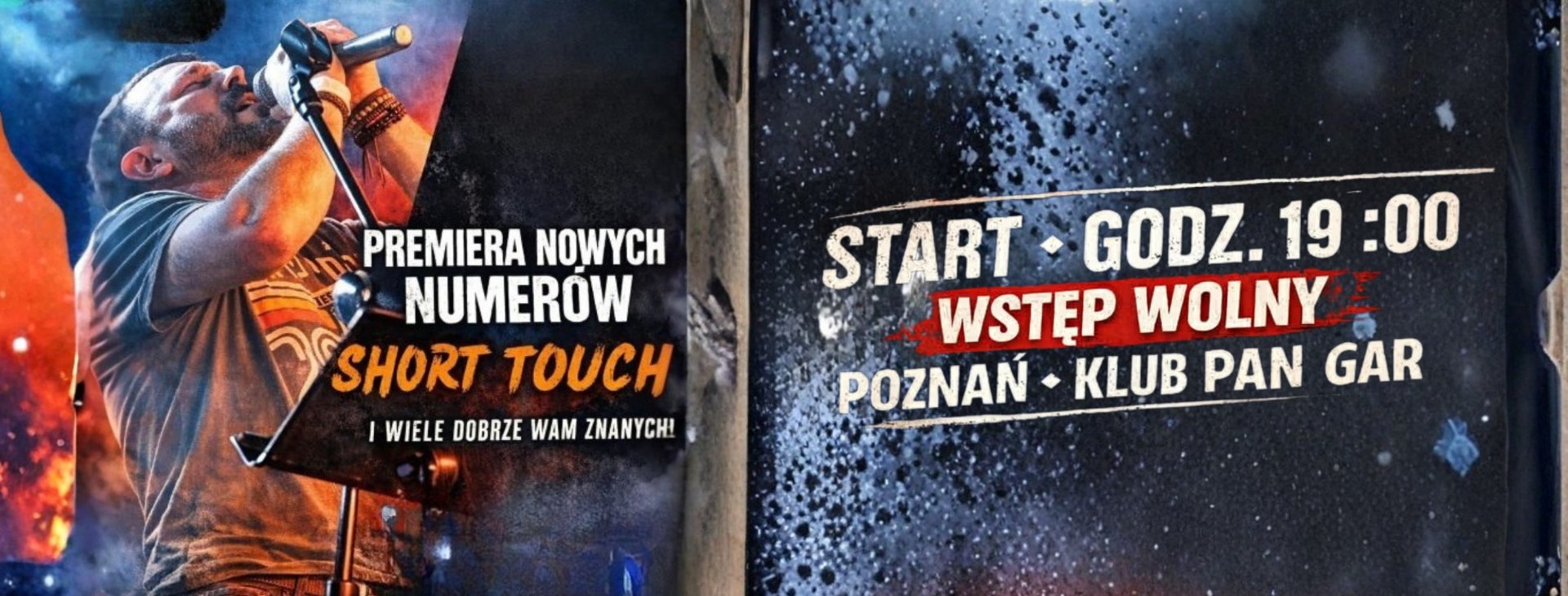 Plakat wydarzenia przedstawia mężczyzne, który śpiewa do mikrofonu. Śpiewa w rockowym stylu.