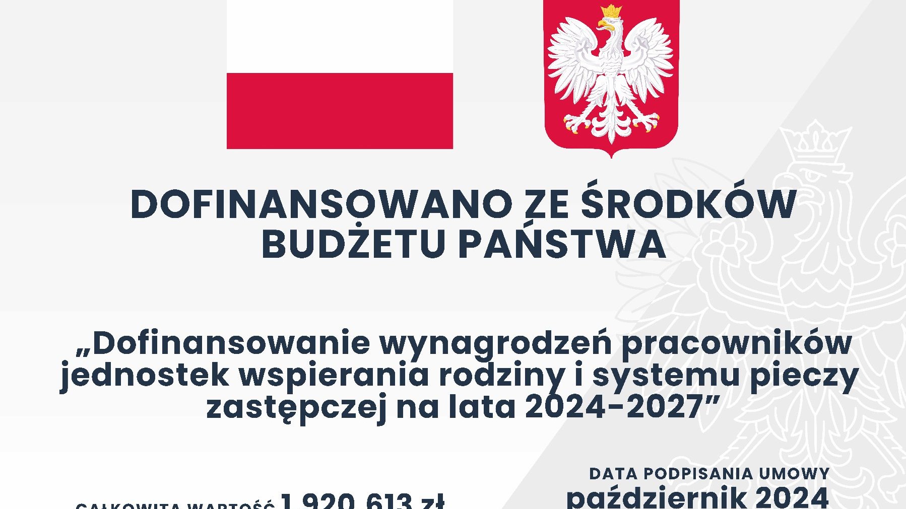 tablica informacyjna: Dofinansowanie wynagrodzeń pracowników jednostek wspierania rodziny i systemu pieczy zastępczej na lata 2024-2027