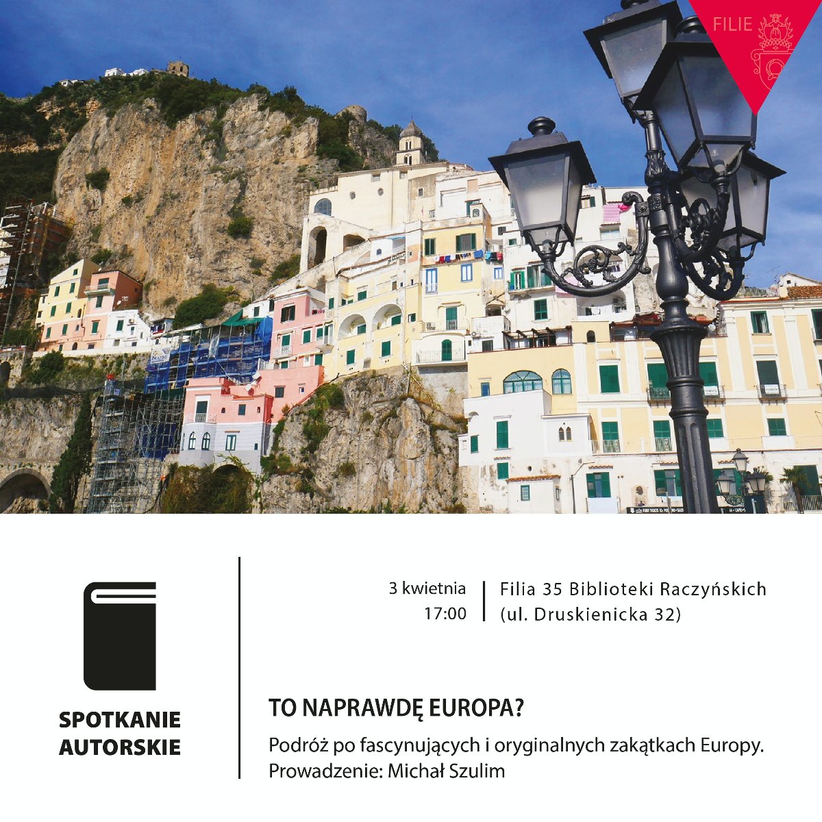 Obrazek do wydarzenia przedstawia widok najprawdopodobniej z południa Europy. Budynki z zielonymi okiennicami wspinające się na wysoka skarpę, urwisko, starsza zabudowa i rusztowanie.