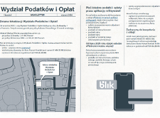 Ulotka w kolorach beżowych i niebieskich zawiera informacje z newslettera Wydziału Podatków i Opłat w I kwartale 2026 roku