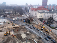 Widok na przebudowywane skrzyżowaniu ulic Królowej Jadwigi, Wierzbięcice, Matyi i Al. Niepodległości