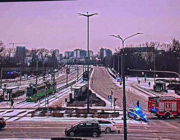 Widok na Rondo Śródka i zamkniętą ul. Jana Pawła II