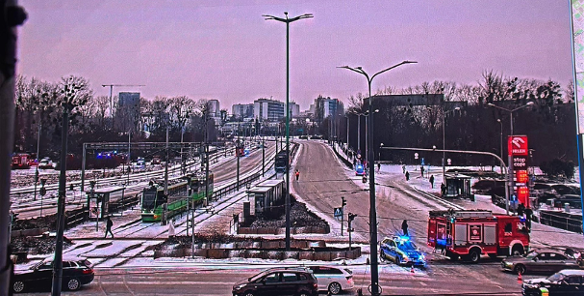 Widok na Rondo Śródka i zamkniętą ul. Jana Pawła II