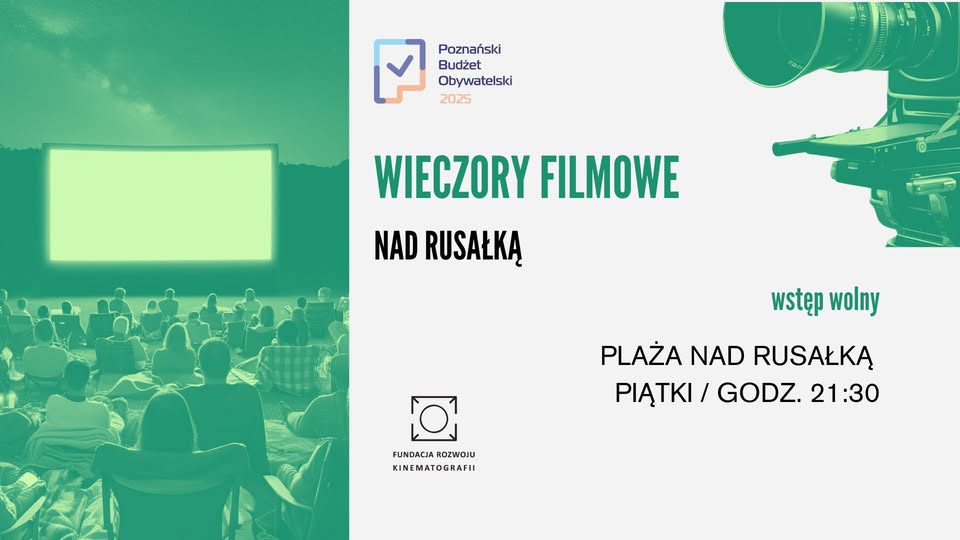 Informacje o pokazie plenerowym filmów nad jeziorem Rusałka.