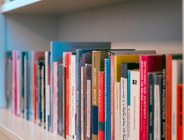 Zdjęcie przedstawia książki na półce.