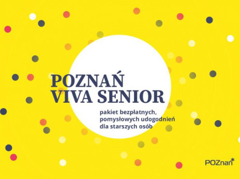 Zdjęcie przedstawia plakat z hasłem VIva senior na żółtym tle w kolorowe kropki