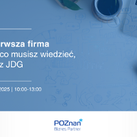 Grafika promocyjna szkolenia Twoja pierwsza firma. Wszystko, co musisz wiedzieć, by ruszyć z JDG.