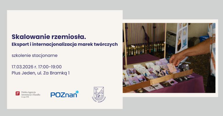 Grafika promocyjna szkolenia.Na zdjęciu wyroby rzemieślnicze.