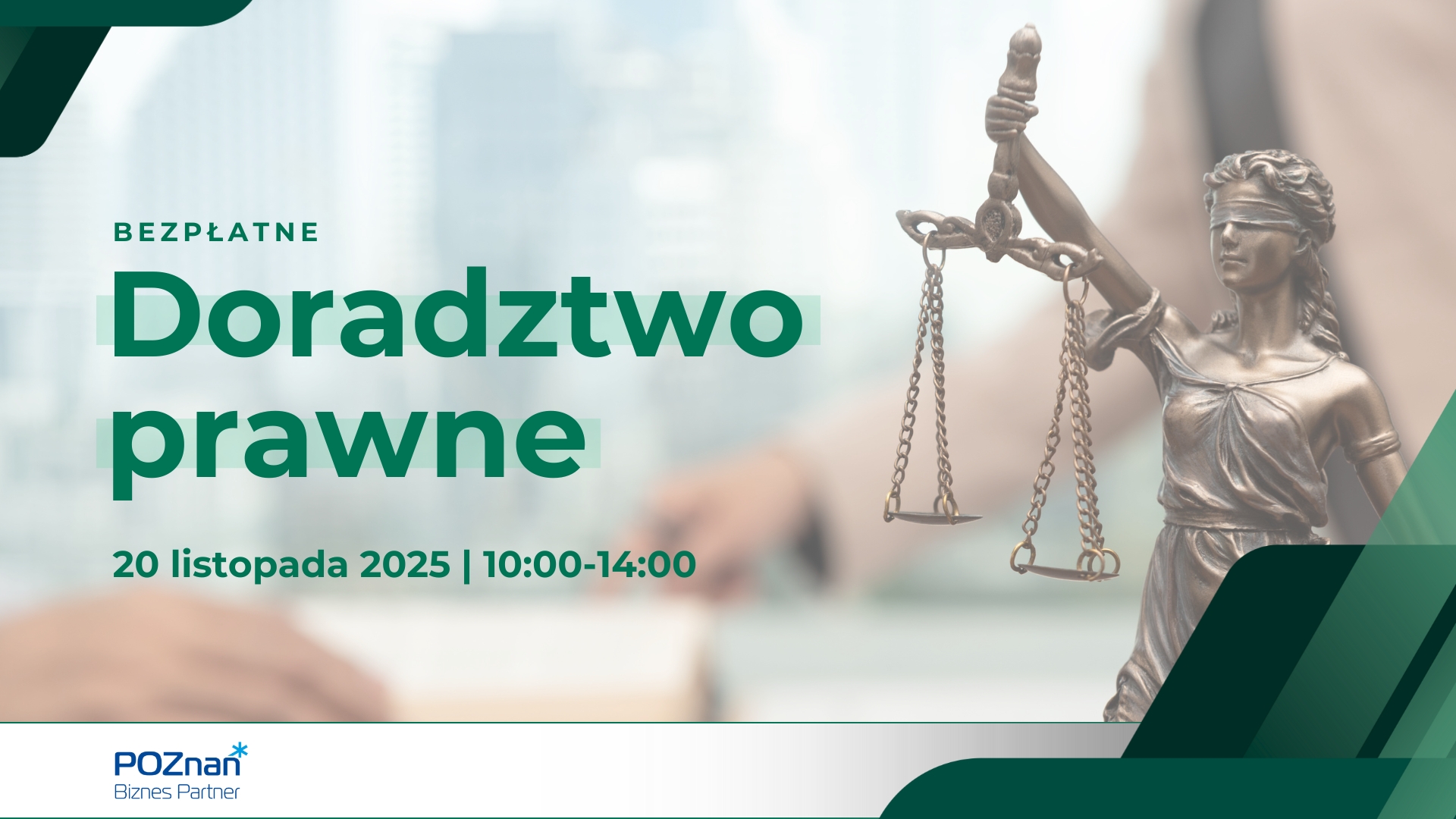 Grafika przedstawia ofertę bezpłatnego doradztwa prawnego