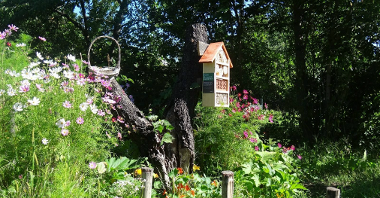 Zdjęcie przedstawia jedną z nagrodzonych realizacji z ubiegłorocznej rzyci konkursu. Na środku widać domek dla pszczół.