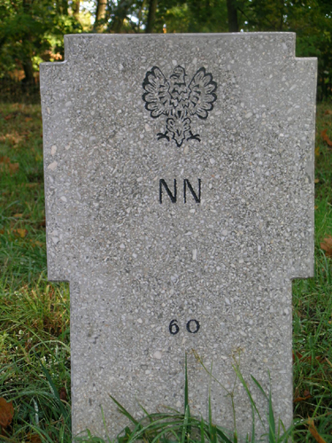 Płyta nagrobna z rysunkiem żołnierskiego orła "NN" Na dole tablicy: "60".