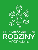Zielona grafika z białym napisem 'Poznańskie dni rodziny".
