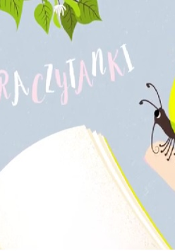 Otwarta książka i motyl.Po lewej i u góry zielone listki.