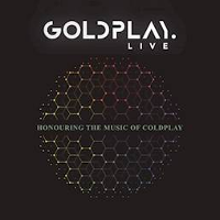 Na czarnym tle logo Goldplay live wraz z rysunkiem kuli złożonej z płytek sześciennych.