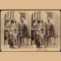 Grafika XIX-wieczna: mężczyzna i kobieta w spodniach