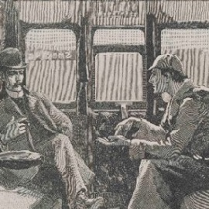 Grafika: dwaj mężczyźni w pociągu.