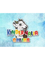 Na środku głowa wesołego koziołka w chmurach. Niżej kolorowy napis: Kindernalia online.