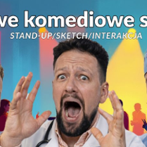 Trzej artyści komediowi z zabawnymi minami.