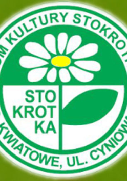 Logo: w kole stokrotka. Środek podzielony na trzy pola: kwiat, liść i napis: stokrotka.