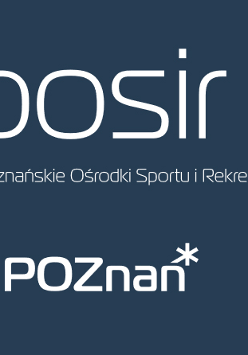 Na granatowym tle biały napis POSiR