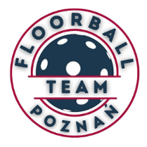 Logotyp Regen Project Floorball Team Poznań - w środku granatowa piłka do unihokeja, a także granatowy napis TEAM, wokół różowe obramowanie, a także granatowy napis Floorball Poznań