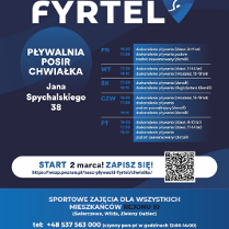 Na plakacie widać harmonogram zajęć oraz QR Code odsyłający do formularza zapisowego na zajęcia. Ponadto widoczne są dane kontaktowe, logo projektu oraz informacja do kogo skierowane są zajęcia.