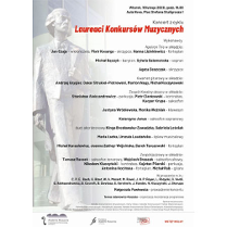 Plakat wydarzenia: Informacje o koncercie na tle pomnika Paderewskiego.