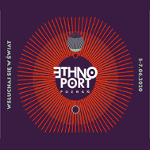 Logo Festiwalu na fioletowym tle, w środku napis Ethno Port