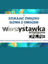 W środku biały kwadrat, wewnątrz niego granatowe i czarne napisy (tytuł wydarzenia), turkusowe tło