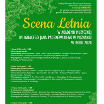 Na zielonym tle informacje o wydarzeniu, na górze żółty napis Scena Letnia