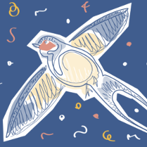 Rysowana ręcznie jaskółka na ciemnoniebieskim tle