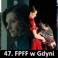 Plakat podzielony na cztery segmenty. Pierwszy segment: Mężczyzna en face w białej goszuli i czarnej marynarce. Drugi segment: Profil kobiety w zielnym golfie spoglądającej przez okno. Trzeci segment: Kobieta w czerowonej sukience trzymająca za uzdę osiołka. Czwarty segment: Ksiądz w okularach pokazujący na coś przez przednią szybę w samochodzie.